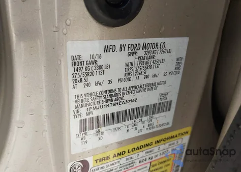 2017 Ford Expedition Limited z USA, uszkodzony, nr VIN 1FMJU1KT6HEA30152